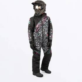 233015-1252-14 Fxr Racing Cx Youth Monosuit 14 Black Cheetah/mint-electric Pink