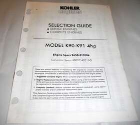 Tp-2059-b Kohler K90-k91 Printed 8-1984 Engines Model K91 4hp Parts Manual