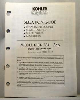 K181-l181 Kohler L181 Printed 8-1984 Engines 8hp Selection Guide Engine Specs 15 Pgs