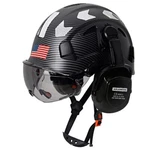 Carbon Fiber Safety Helmet With Build In Visor Earmuffs And Reflective Stickers. Fixed Price $79.78.