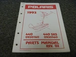 1993 Polaris 440 Snowmobile Model 0930760 Parts Catalog Manual Pn 9912293 Rev. Fixed Price $82.84.