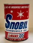 Vintage Lemans Snobil Snowmobile Full Oil Can, Edgerton Wisconsin. Fixed Price $78.00.