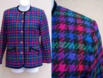 Carlisle Jewel Tones Quilted Houndstooth Suit Jacket Size 10 M Silk Wool Blazer. Fixed Price $99.93.