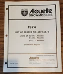 Genuine Alouette Sachs Snowmobile Engine List Spare Parts Manual No. 4072.6E/3. Fixed Price $49.99.