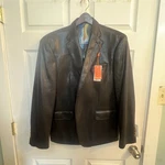 Tallia Men's Vaso Black Metallic Vegan Leather Sport Coat Blazer 44S Nwt Glam. Fixed Price $157.00.