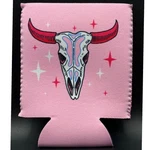 Pink Bull Skull Can Cooler Sleeve Western Boho Stars Beverage Holder. Fixed Price $8.00.