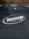 Torco Race Fuel Shirt Adult Large Black White Double Sided Racing Automobile. Fixed Price $6.39.